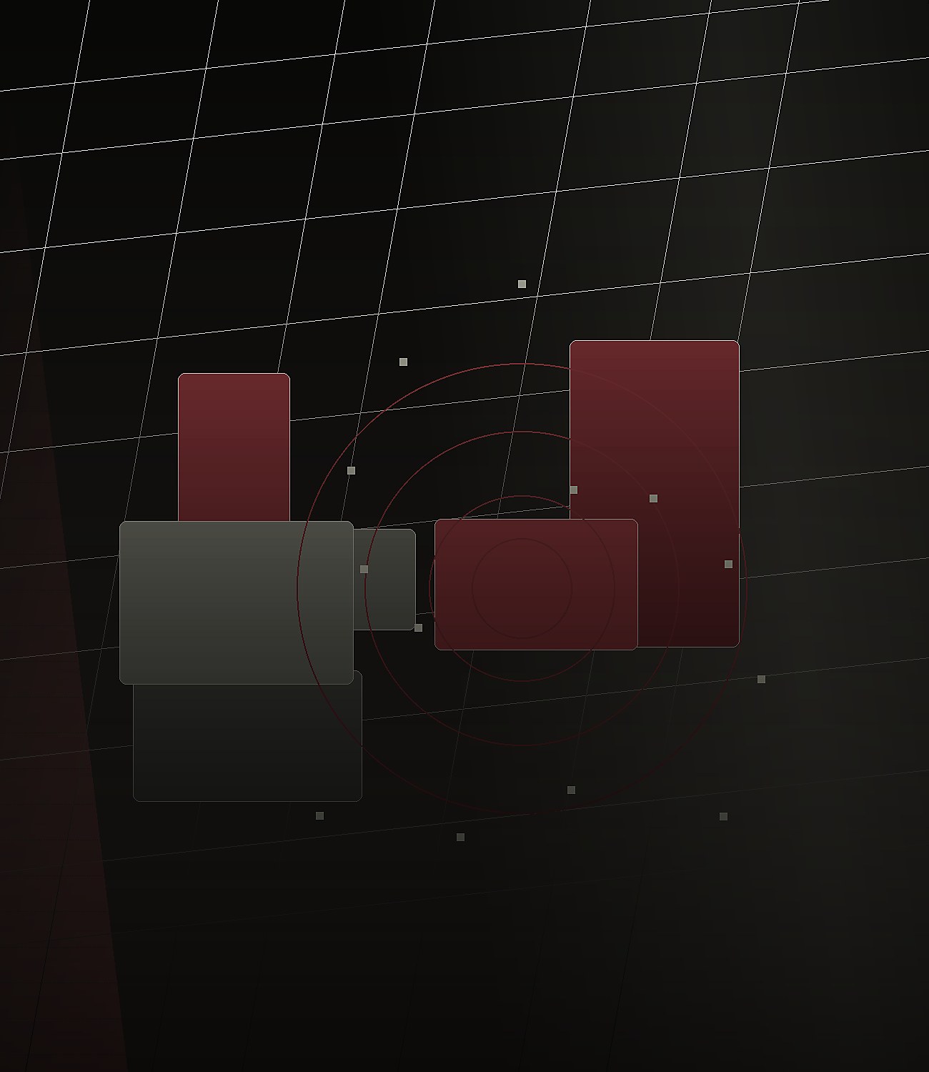 Cinematic digital gaming arena in muted crimson and charcoal tones